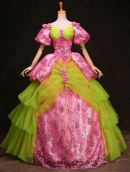 Image of Rosa stile rococò a livelli costumi principessa Sissi retrò Carnevale