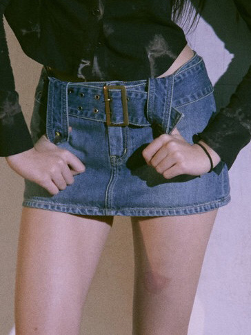 Image of Gonna di jeans ultra mini con cintura Gonne casual estive sexy chic in tinta unita