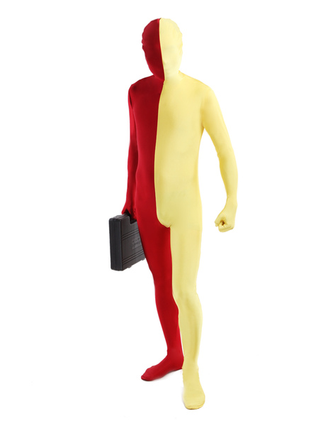 Milanoo Morph Suit Red and Yellow Lycra Spandex Zentai Suit Unisex Full Body Suit