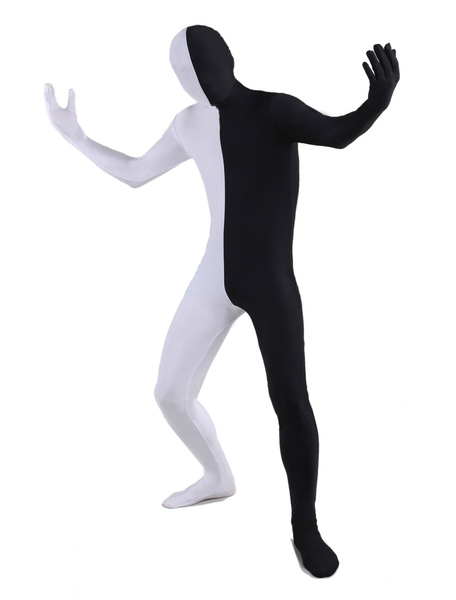Milanoo Morph Suit Black and White Two Tone Lycra Spandex Zentai Suit Unisex Full Body Suit