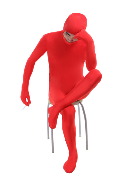 Milanoo Morph Suit Red Lycra Spandex Fabric Catsuit with Face Opened Men's Body Suit
