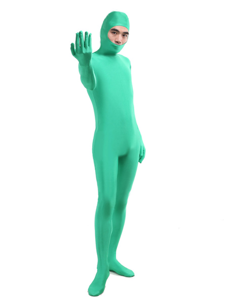 Milanoo Morph Suit Green Lycra Spandex Fabric Catsuit with Face Opened Men's Body Suit