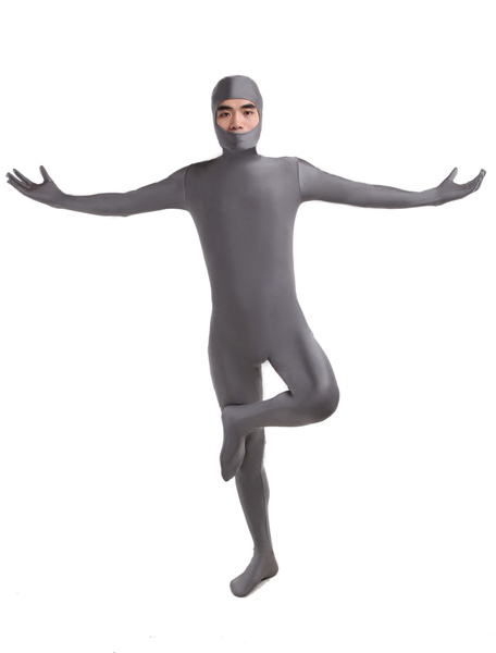 Milanoo Morph Suit Gray Lycra Spandex Fabric Catsuit with Face Opened Men's Body Suit