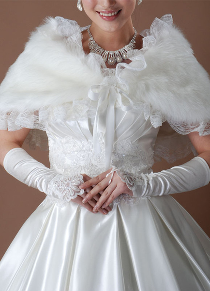 Weißes Braut Cape mit Volants im Pelz Look от Milanoo WW