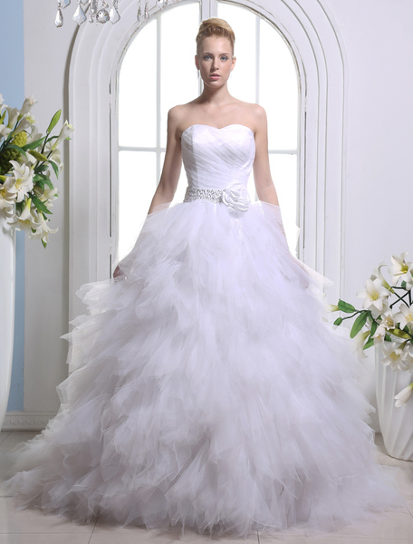 Milanoo Brautkleid aus Netz mit Hof-Schleppe in Weiß