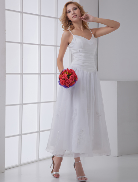 Milanoo Günstiges Brautkleid aus Organza mit Herz-Ausschnitt in Weiß