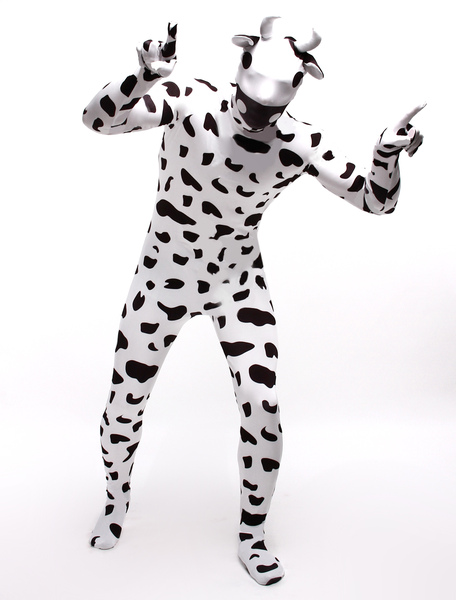 Image of Carnevale Vestito multicolore collant completo di mucca bianco e nero per adulti personaggi cartoni stampato tuta lycra spandex unisex Halloween