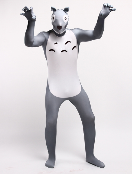 Milanoo Morph Suit Grey Totoro Style Zentai Suit Full Body Lycra Spandex Bodysuit