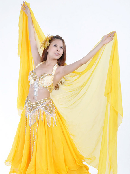 Image of Carnevale Velo bello da ballo giallo in chiffon per donne Halloween