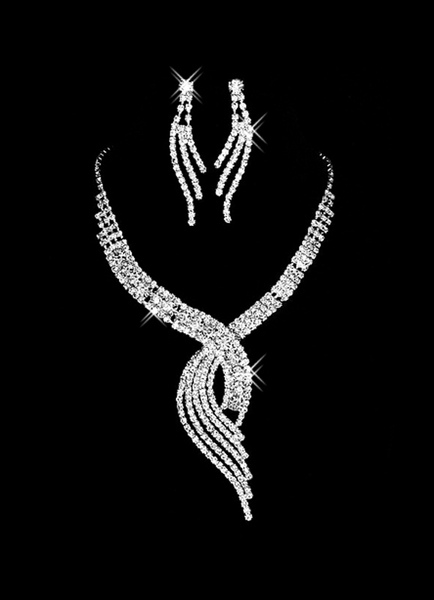 Milanoo Silver Bridal Jewlry Set Metal Rhinestone Wedding Necklace and Earrings