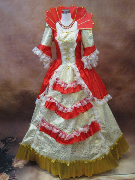 Image of Vintage Principessa Costume rosso rococò palla abito femminile balza mezza manica Costume Vintage Royal Maxi Dress Carnevale