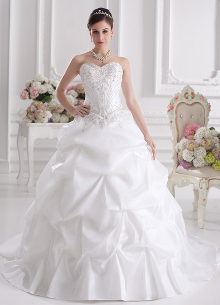 Milanoo Brautkleider Prinzessin Prom- Brautkleider Herz-Ausschnitt Hochzeit Weiß Brautkleider große