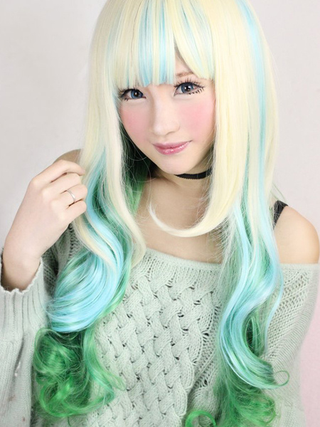 Milanoo Multi Color Rayon Long Straight Lolita Wig
