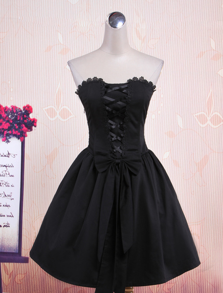 robe lolita à bretelles en coton noir bustier déguisements halloween
