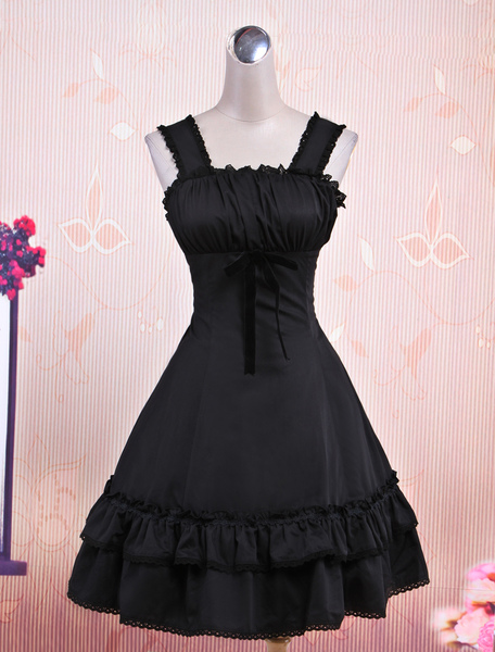 Image of Lolita abito nero classico con spallina tradizionale in cotone