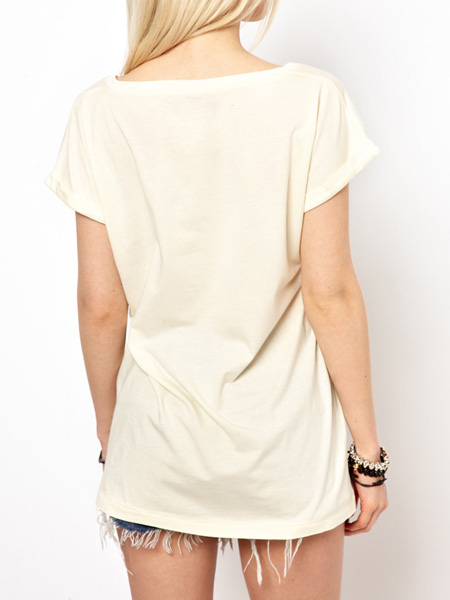 Shirt aus Baumwolle mit U-Halsausschnitt und Skelettmuster in Ekrü-Weiß от Milanoo WW