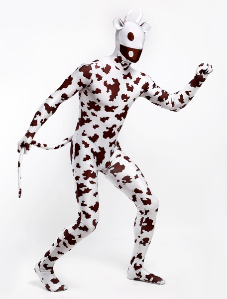 Image of Carnevale Marrone Lycra Spandex mucca Full Body Unisex speciale Lycra Zentai animali tute Halloween