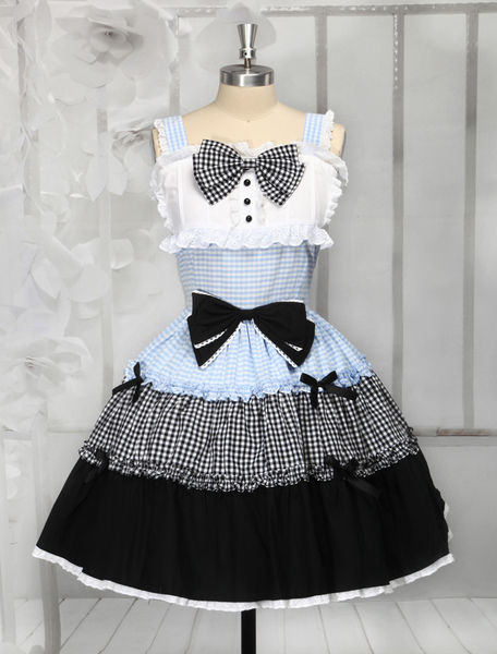 Milanoo Multi Color Cotton Bow Cute Lolita Jumper Skirt