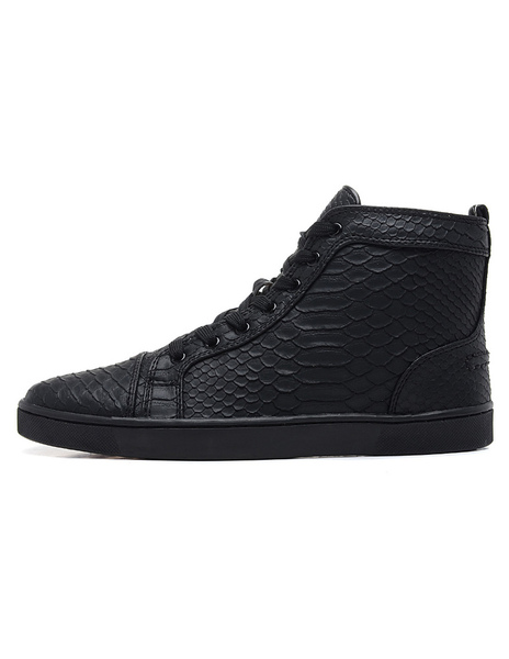 Image of Black Skate Shoes 2020 Men High Top Sneakers Leather Round Toe Lace Up Casual Shoes