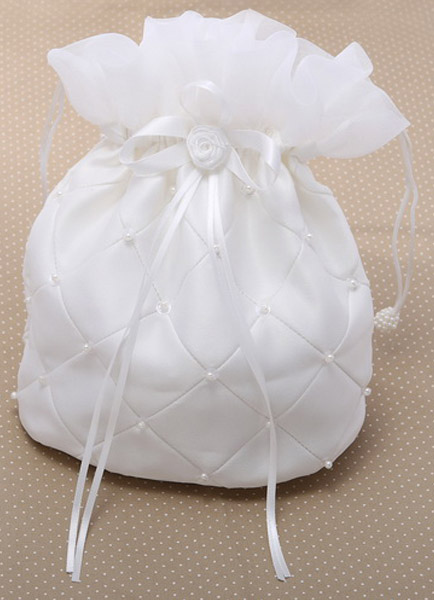 Image of Pearls Ecru White Wedding Handbag for Brides