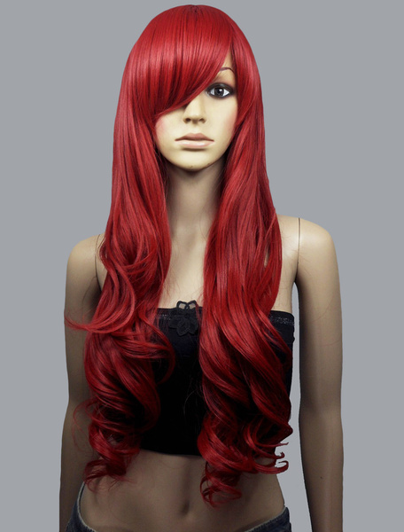 Image of Halloween Hair Wigs Lounge Brick Red Synthetic Full Volume Curls Women Long Carnival wig