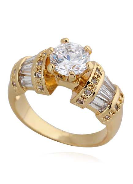 Image of Gold Round Glass Round Brilliant Bronze Glamourous Fashion Ring