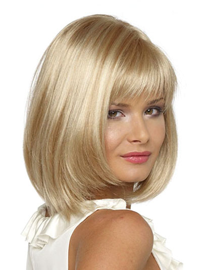 Image of Parrucche per capelli da donna 2024 Parrucca sintetica a coste lunghe con frangia arricciata bionda a strati