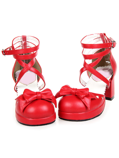milanoo.com Criss-Cross Platform Leather Round Toe Lolita Shoes 