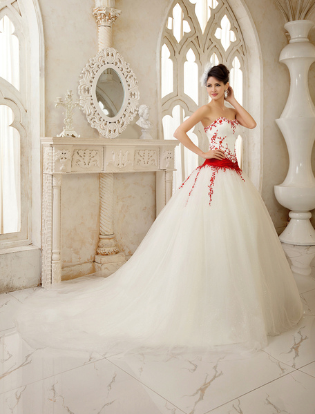 Milanoo Brautkleid aus Satin mit Herz-Ausschnitt in Elfenbeinfarbe