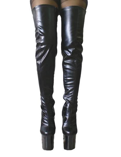 cuissardes femme noir en pu à zip plateforme talon haut cuissardes audessus de genou