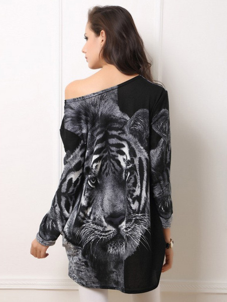 Damen Shirt mit breitem Ausschnitt in Tiger-Optik от Milanoo WW
