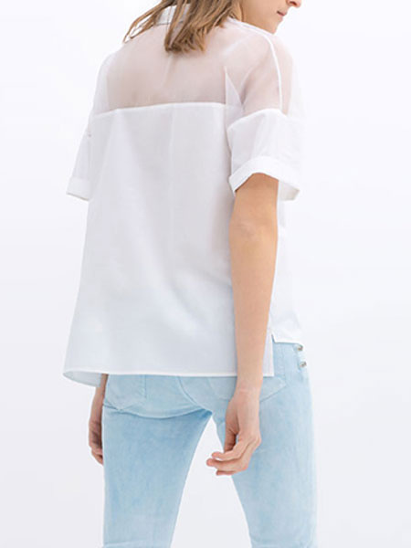 Damen Shirt in Weiß aus Polyester mit transparenten Details от Milanoo WW