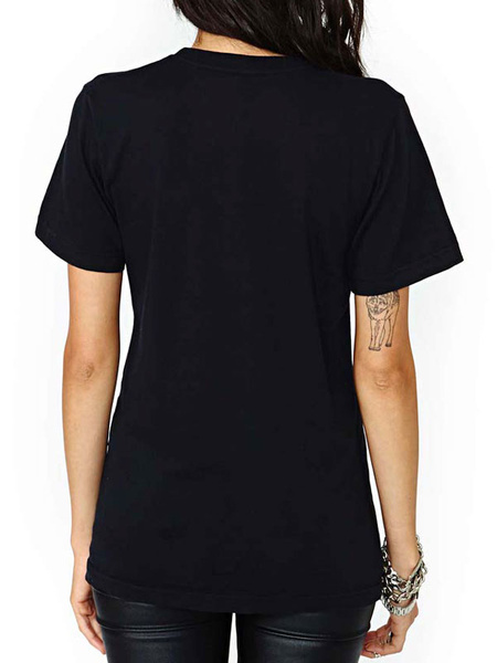 Damen T-Shirt aus Baumwolle mit Buchstabenmuster in Schwarz от Milanoo WW