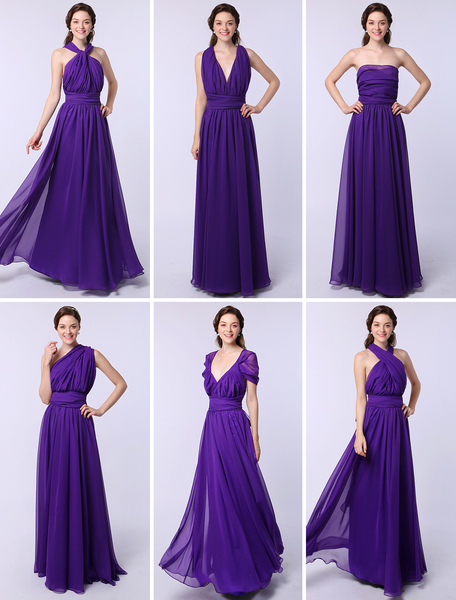 Milanoo Cheap Bridesmaid Dressess Long One Size Fits All Lavender Chiffon Wedding Party Dress (7 Sty