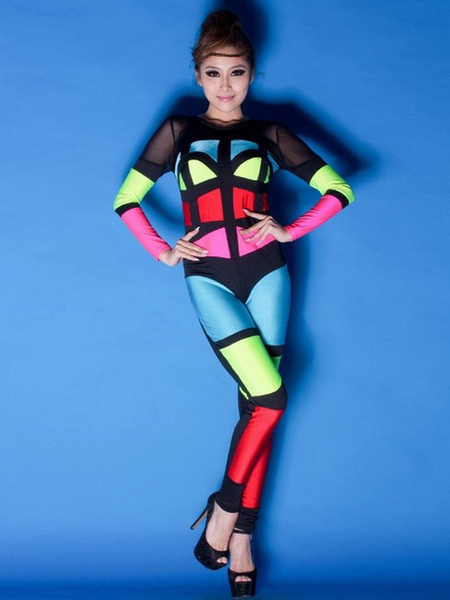 Image of Multi Color Lycra Spandex Set Jazz Dance Costumes Club Wear