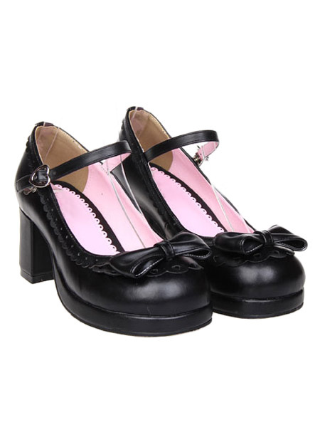 Image of Strada moderna indossare scarpe Lolita nero in pelle piattaforma