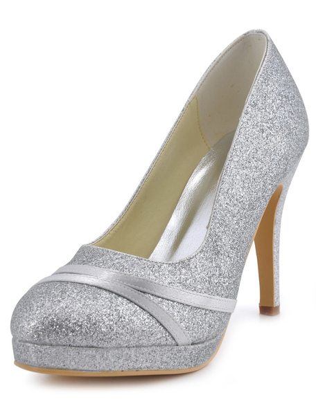 

Silver Silk And Satin Almond Toe Slip-On Drawstring Bridal Platforms