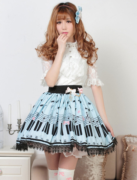 Image of Sweet Lolita Skirt The Cat On The Piano Keys SK Lolita Gonna