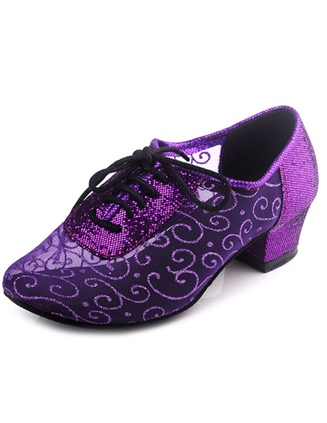 

Embroidered Lace Up Pointed Toe Mesh Jazz Shoes, Purple;black