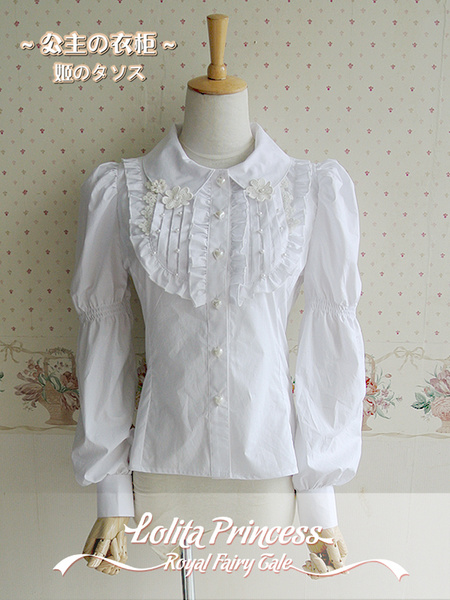 Image of White Ruffled Lolita Blouse Classic long sleeve pleated shirt