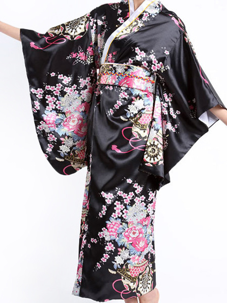Milanoo Black Traditional Women Kimono Costumes