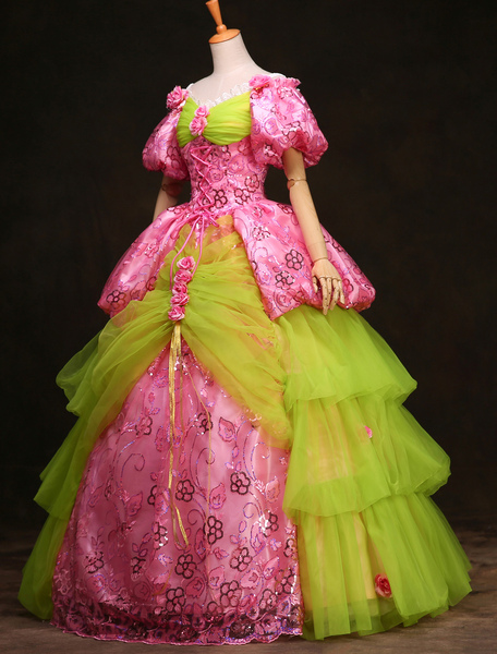 Milanoo Rococo Pink Tiered Princess Sissi Retro Costumes Halloween