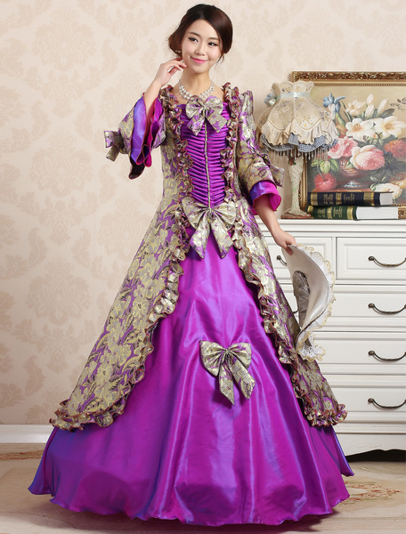 Image of Carnevale Maxi Vintage Royal cosplay costume Costume Rococo retrò principessa Ball Gown viola volant archi donna Halloween