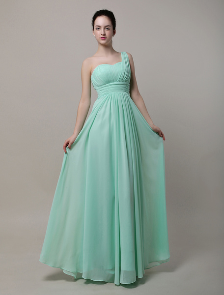 

A-Line Sweatheart One Shoulder Floor-Length Chiffon Bridesmaid Dress, Mint green