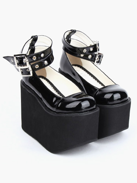 Image of Lovely Black Round Toe PU Leather Daily Casual Lolita Shoes