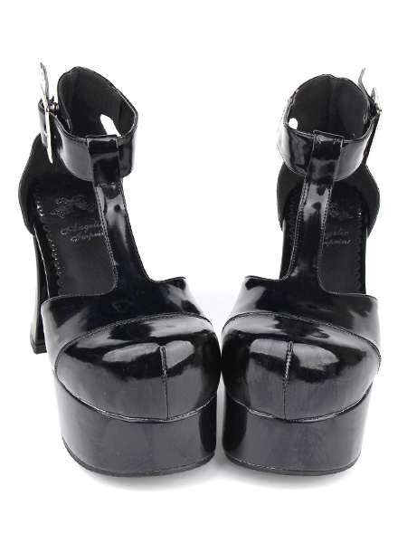 Image of Lucido nero Lolita sandali tacchi alti spillo piattaforma scarpe caviglia cinturino fibbia