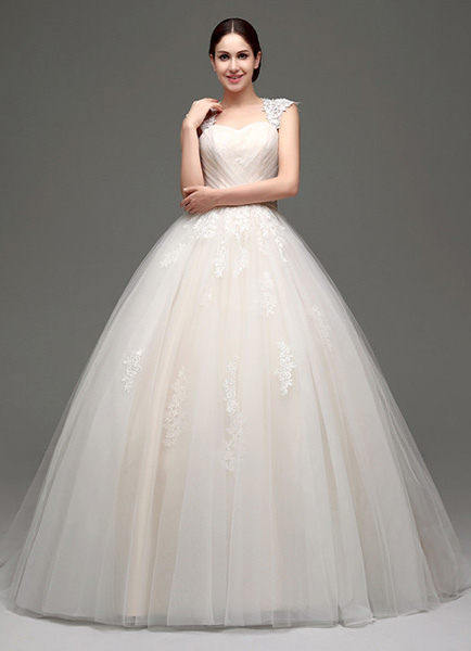 Milanoo Champagne Bridal Dress Sash With Back Bow Lace Up Sweetheart Neckline Princess Wedding Dress