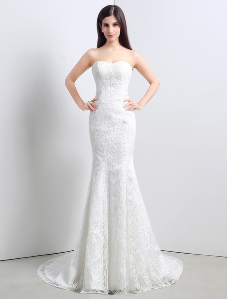 Milanoo Lace Trumpet Wedding Dress With Lace Cape Sweatheart Neckline Lace Up Bridal Dress With Cour