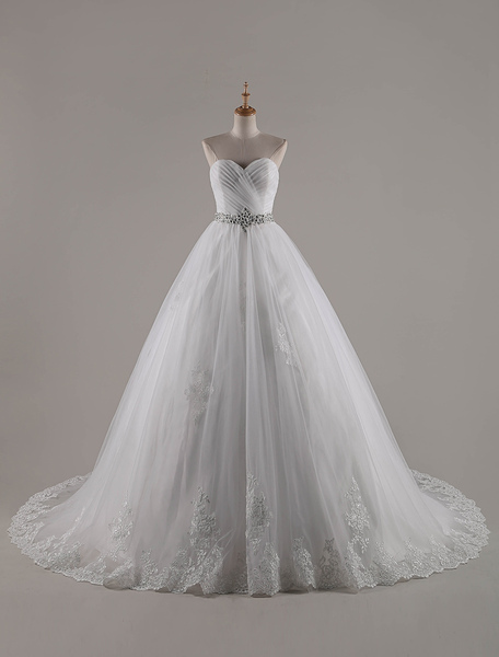 Milanoo Brautkleider Prinzessin Elfenbeinfarbe       Herz-Ausschnitt Brautkleider Tüll mit Kapelle-S
