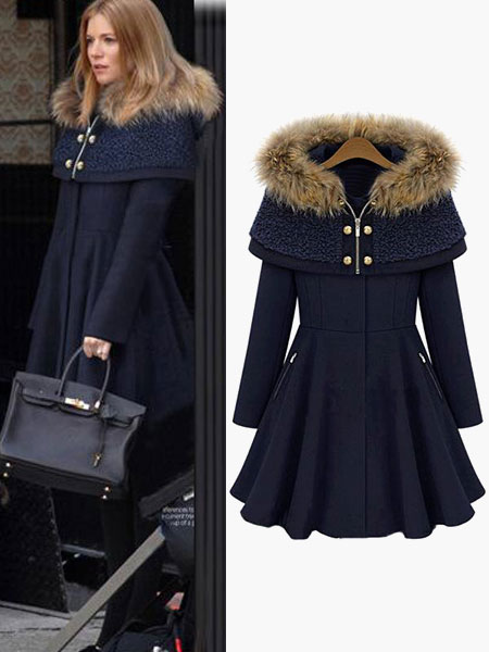 Milanoo Women Winter Coat Faux Fur Hooded Fit Flare Swing Coat With Detachable Cape petticoat coat